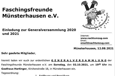 Einladung Generalversammlung 2021